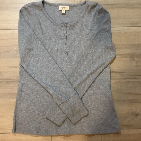 Soft Henley Long Sleeve Tops in White and Gray - Picture 2 of 15